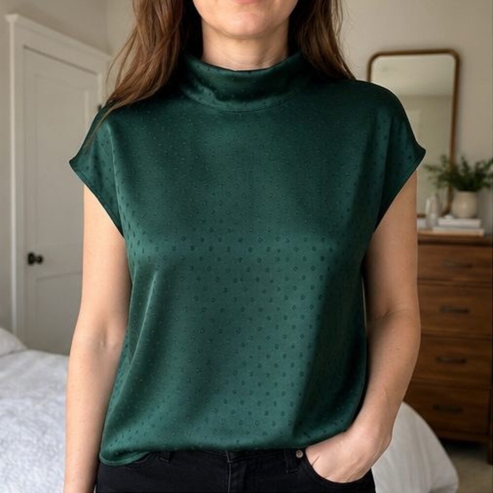 Navy Pleated Blouse - Picture 2 of 6